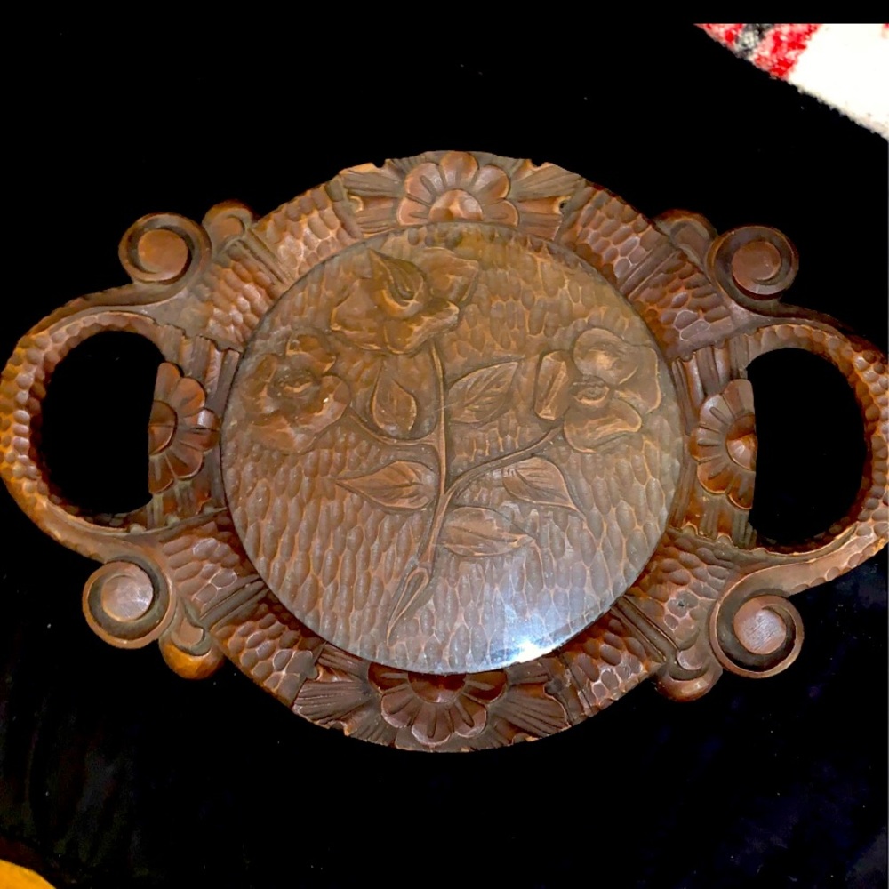 Antique/vintage wooden tray with glass top